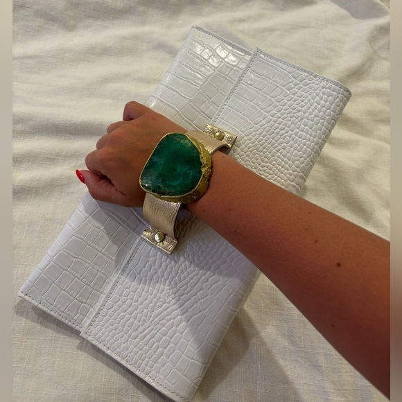 Real croc/ agate stone bracelet clutch - Picture 2 of 5